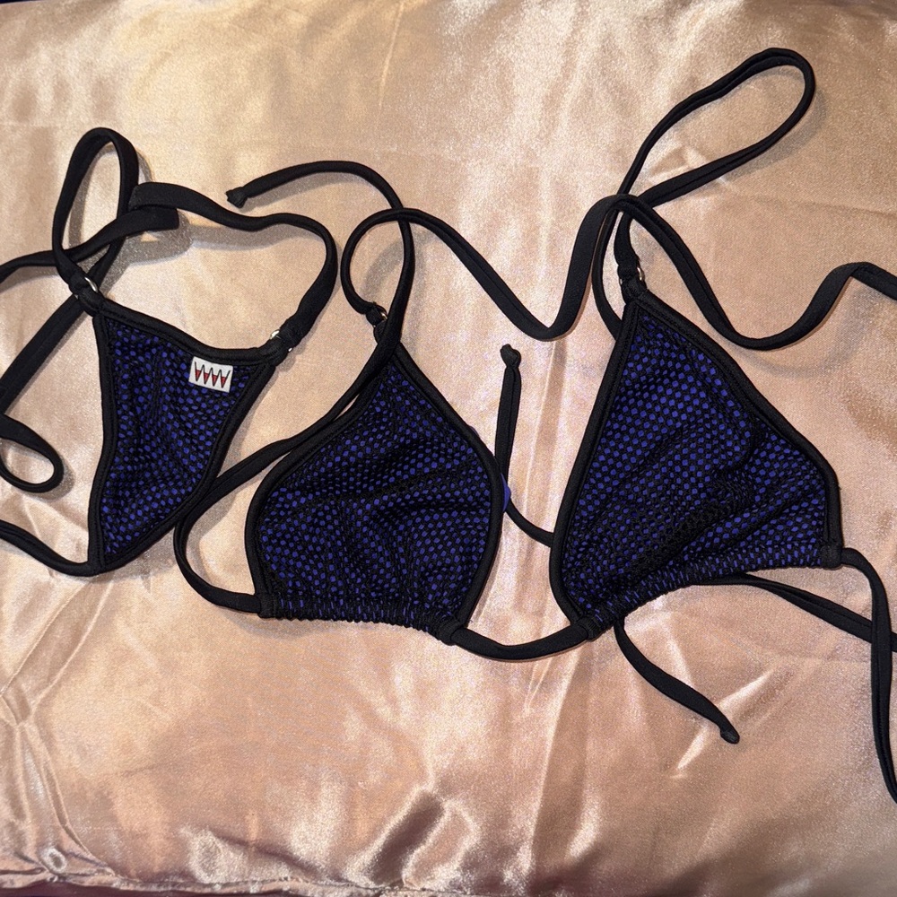 Wicked Weasel Black and Blue Mesh Bikini Set Large